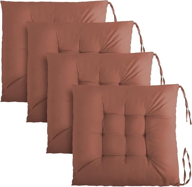 LONENESSL Set of 4 Seat Pads with Ties, 40x40cm Dining Seat Cushion, Soft Outdoor Garden Pearl Cotton Chair Cushion, Comfortable Chair Pads for Dinner Chair Office Chair Chaise Lounge (Coffee)