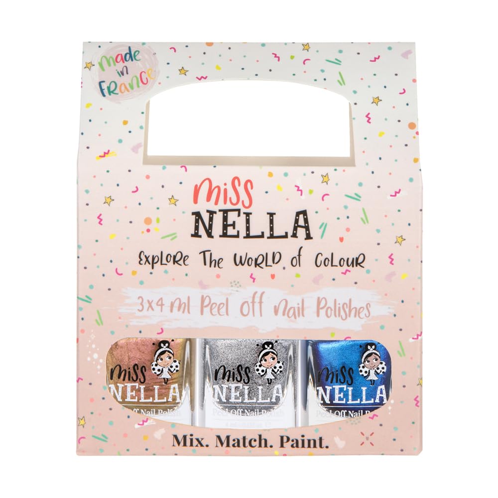 Miss Nella To The Moon And Back Nagellack 3er Set: gold, siber & blau abziehbarer Nagellack für Kinder, Peel-Off, wasserbasiert geruchsneutral