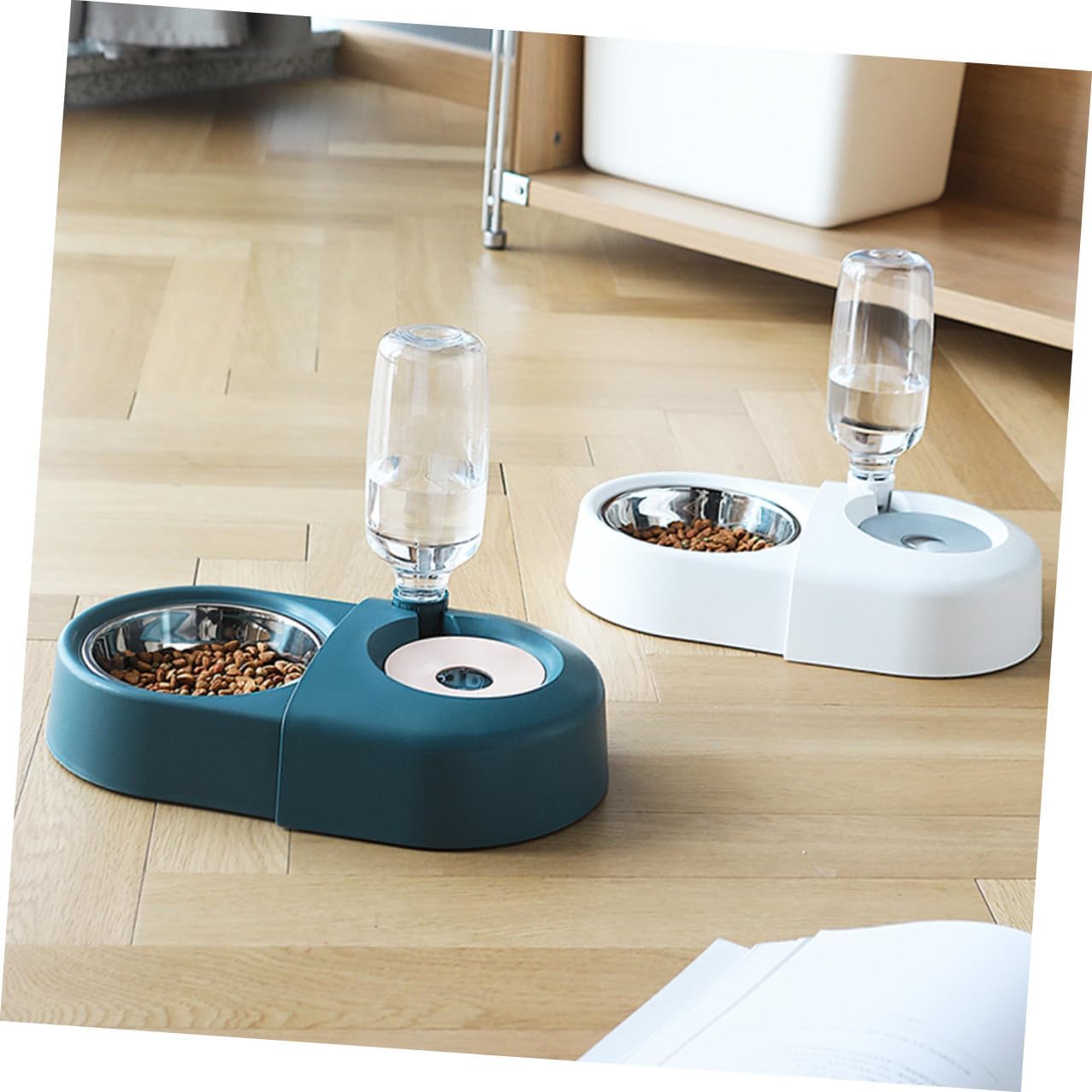 SUPVOX Pet Feeder and Dog Bowl with Automatic Water Dispenser, Spill-Resistant Blue Pet Food Bowl for Cats and Dogs, Suitable for Home Feeding and Travel
