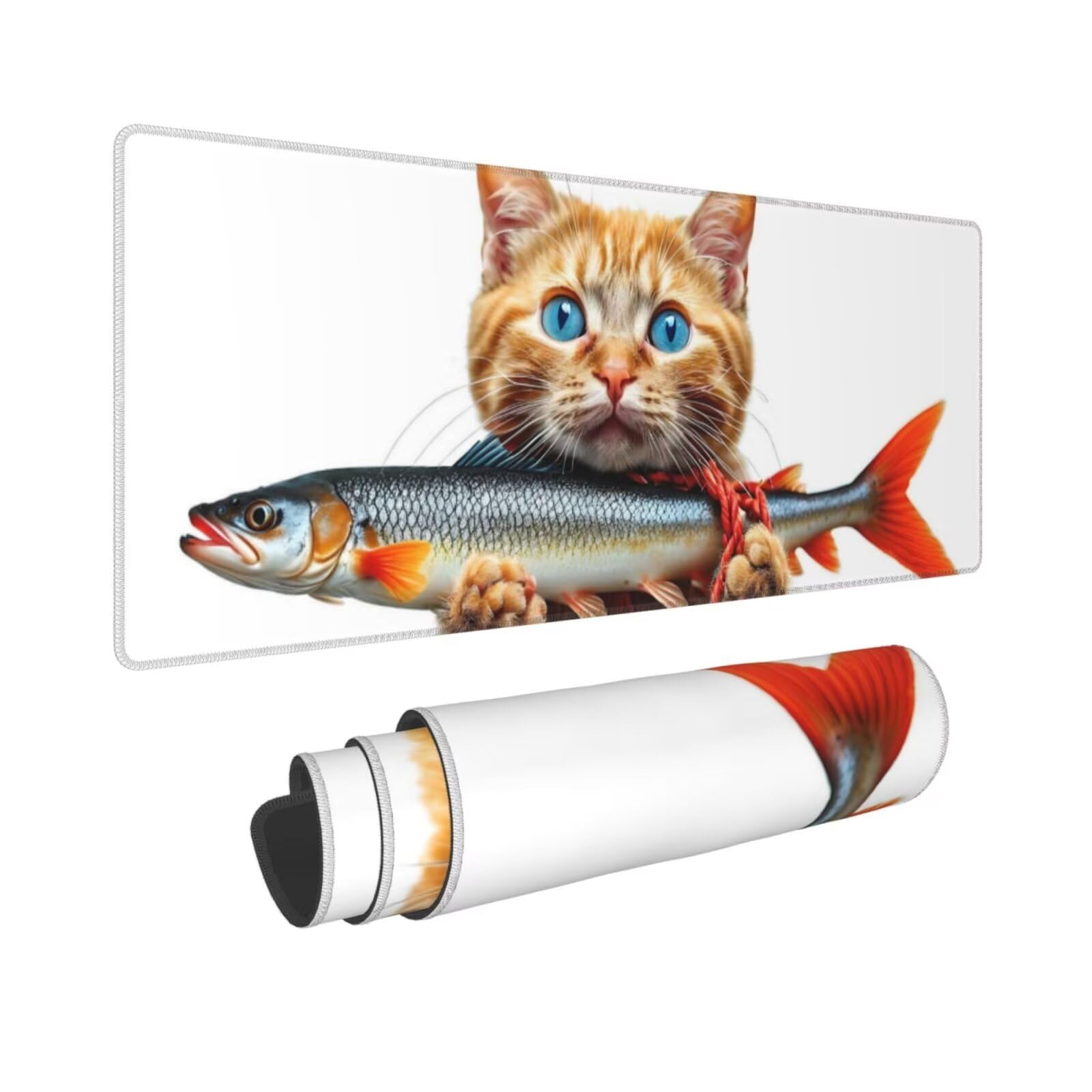 Tappetino Mouse, Tappetino Mouse Gaming Grande XXL 1500x800x3mm Tappetino Scrivania Mouse Pad, Base in Gomma Antiscivolo, Bordi Cuciti,Lavabile, Mousepad per Ufficio e Gaming (Pesce gatto) R-470