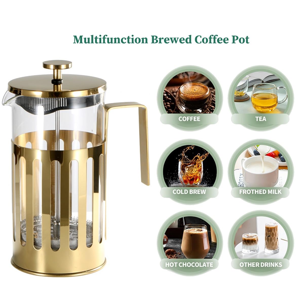 Ekspres Do Kawy French Press, Ekspres Do Kawy Espresso, Miedziany Zimny Napar, Odporny Na Ciepło, Zagęszczony Borokrzemowy Dzbanek Do Kawy Z 3 Filtrami Ze Stali Nierdzewnej(/Silver C,600ml)