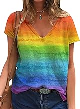 Dresswel Damen Regenbogen T-Shirt V-Ausschnitt Bunte Flagge Pfote Grafikdruck LGBTQ Lesbian Gay Pride Vintage Tee Shirt Oberteil Tops