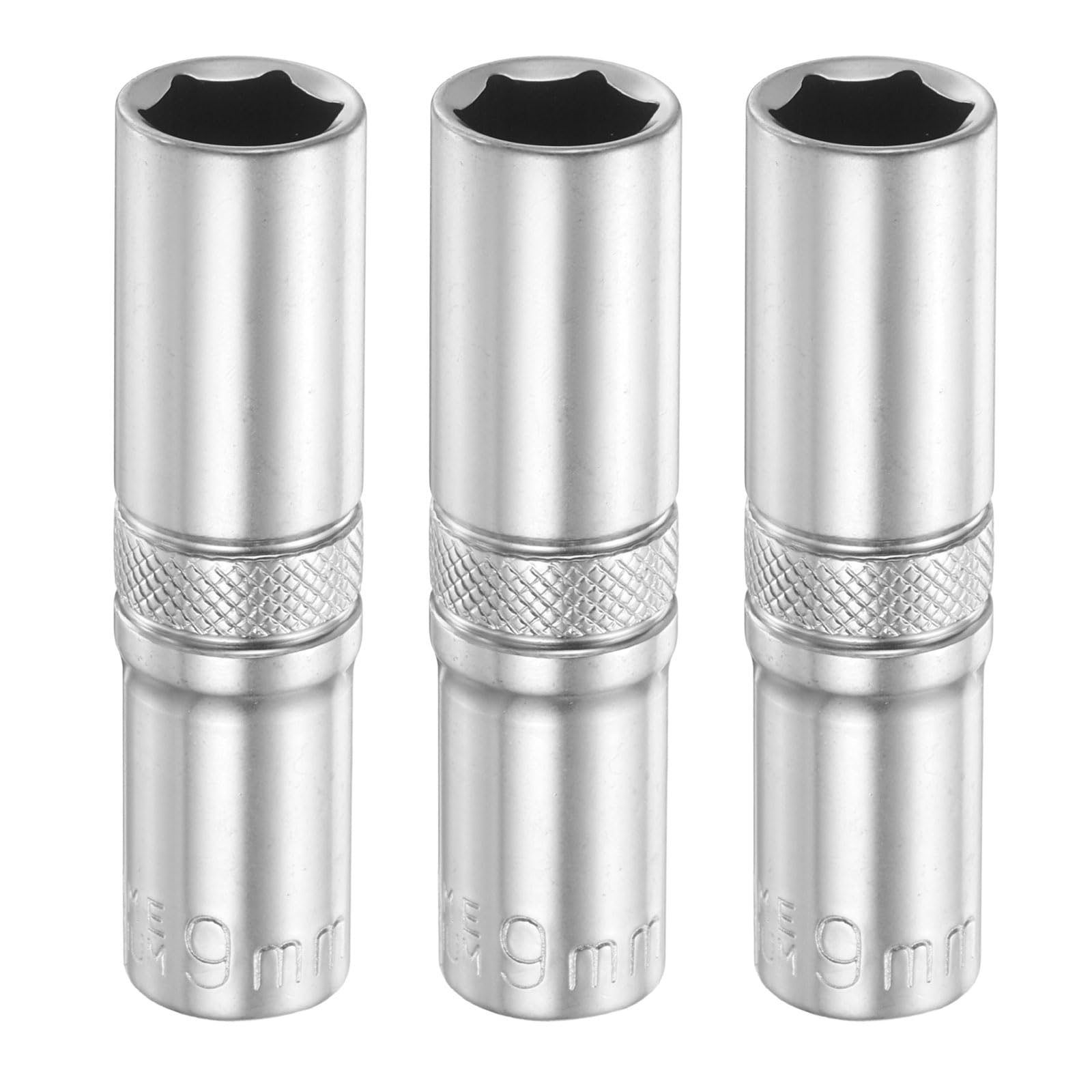 sourcing map 3pcs 6 Points Deep Socket 1/4" Drive 9mm Deep Metric CR-V Steel Polished Nickel Plating Flip Sleeve 50mm / 2" Extra Long Socket Tool for Home Auto Nuts Bolts Repair