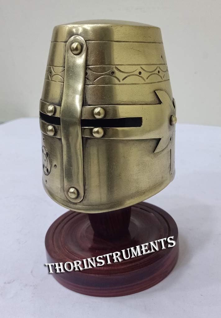 THORINSTRUMENTS Knight Templar Brass Mini Helmet W/Red Stand Decorative Item Rustic Vintage Home Decor Gifts image 2