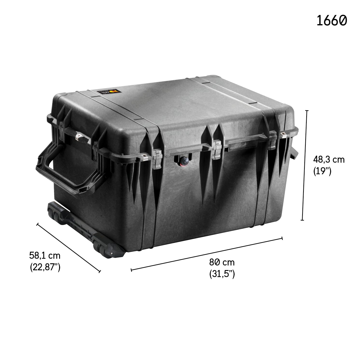 PELI 1660-024-110E Robuster Großer Koffer für Kamera- und Videoequipment, IP67 Wasser- und Staubdicht, 160L Volumen, mit gepolstertem Einteilungssystem, Schwarz