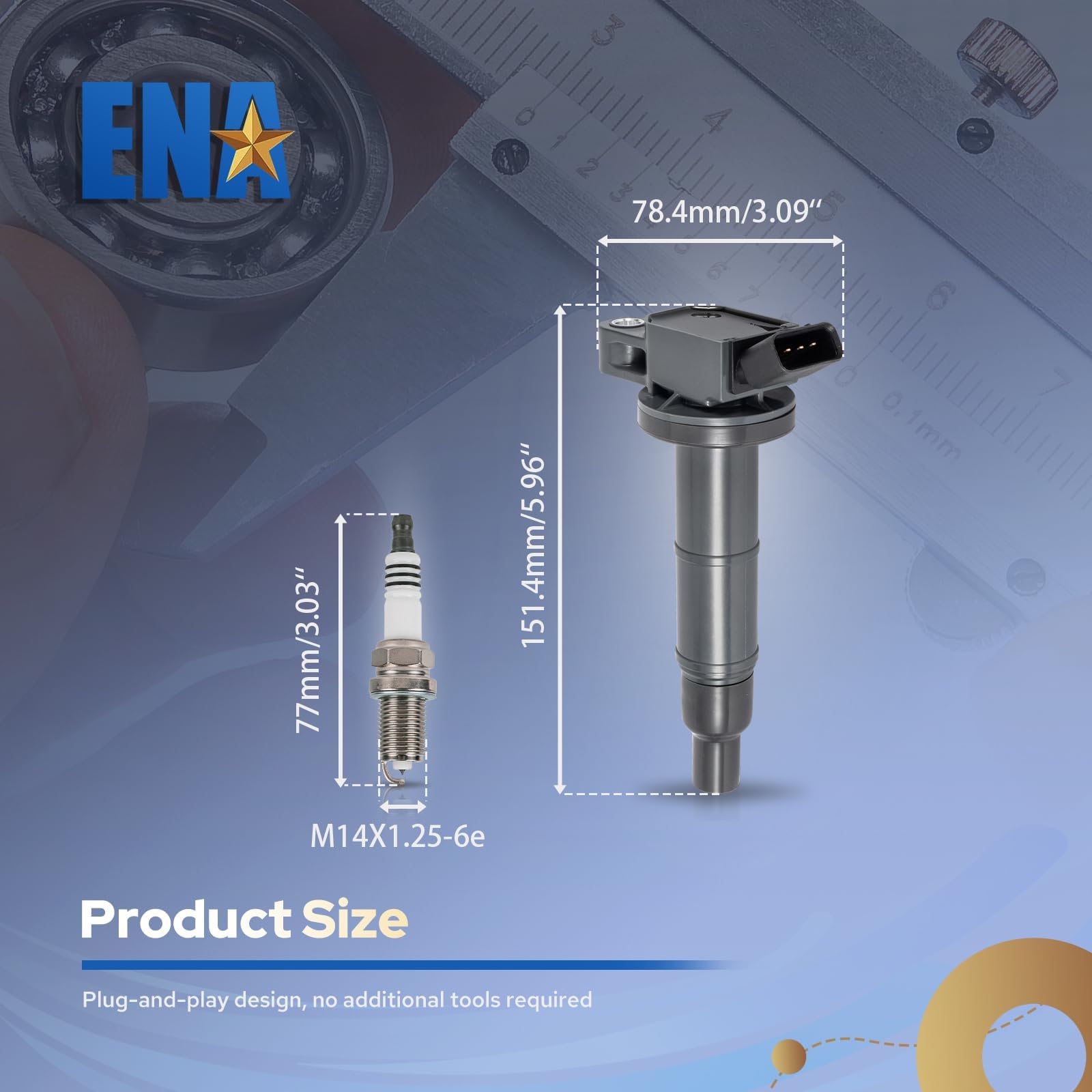 ENA Pack of 4 UF333 Ignition Coil 7092 Spark Plug 2.4 L4 Compatible with Toyota Camry Corolla Highlander Matrix RAV4 Solara HS250h tC xB 2001 2002 2003 2004 2005 2006 2007 2008 2009 2010 2011 2012
