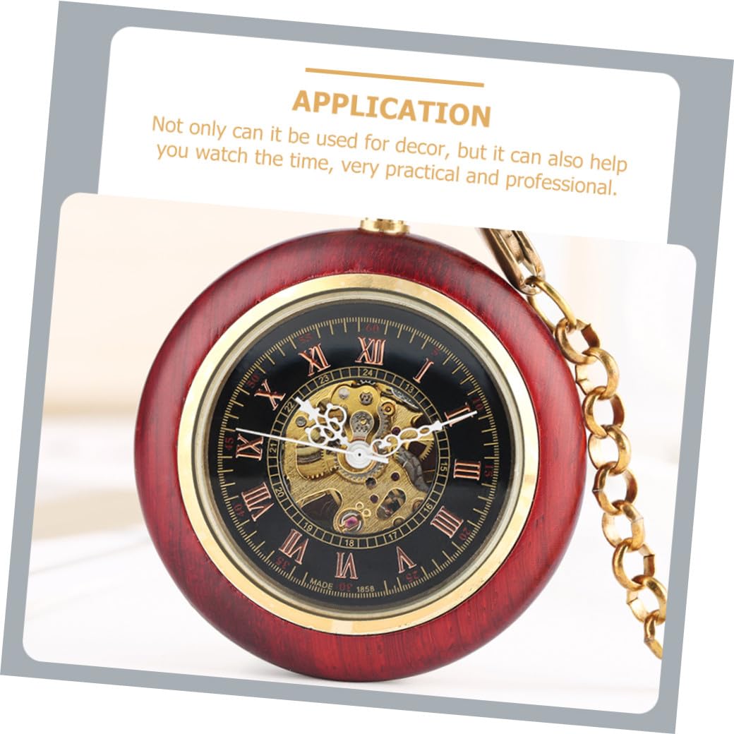 GALPADA Reloj de Bolsillo Mecánico Vintage Cadena, Diseño con Números Romanos de Madera y Aleación, Fácil de Transportar y Almacenar, Obsequio Práctico para Eventos Formales