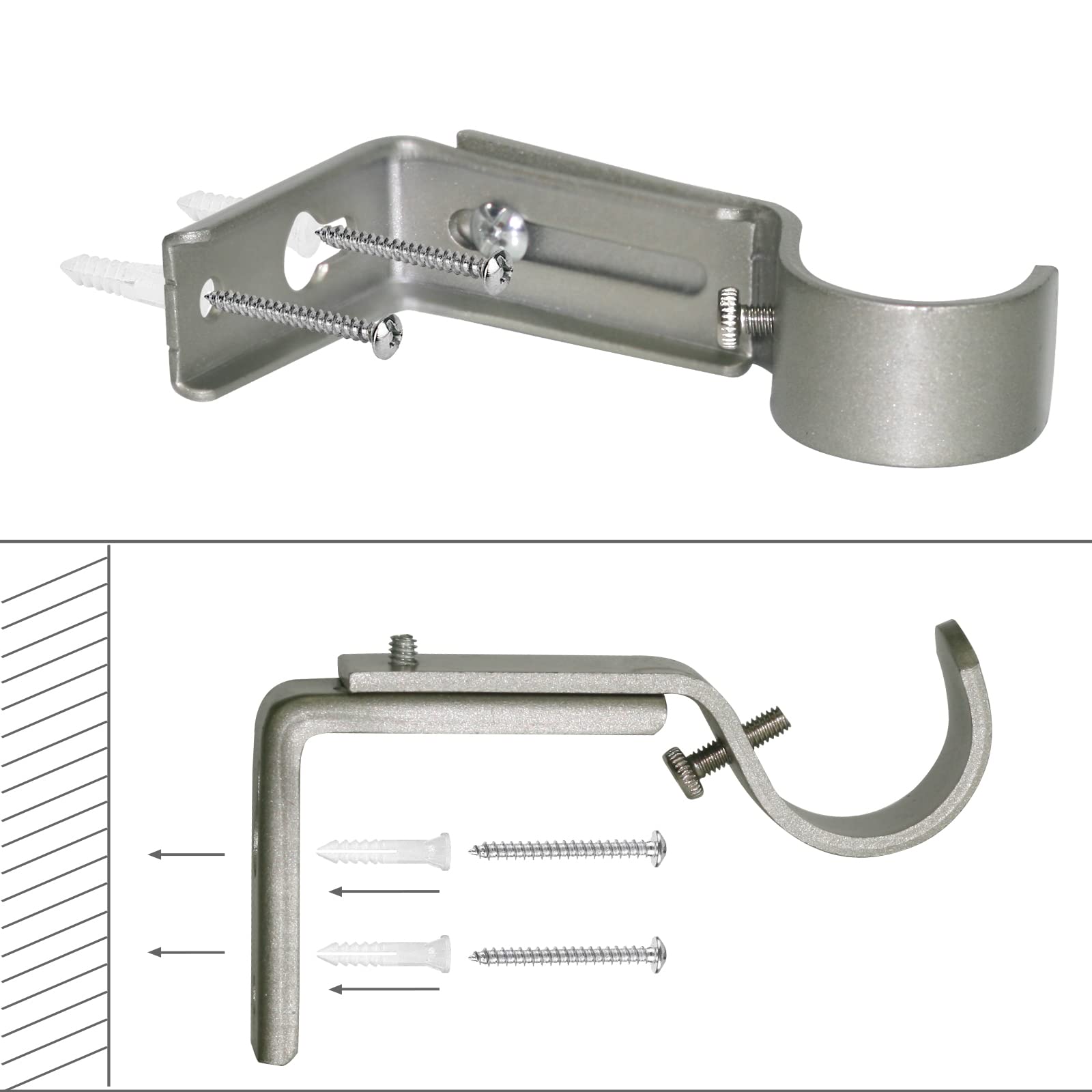Set 3 Staffe Regolabili Per Aste Tende | Da Parete, Telescopiche 3,5-11,4 Cm | Per Aste Ø 2,2-2,5 Cm | Colore Argento - 5