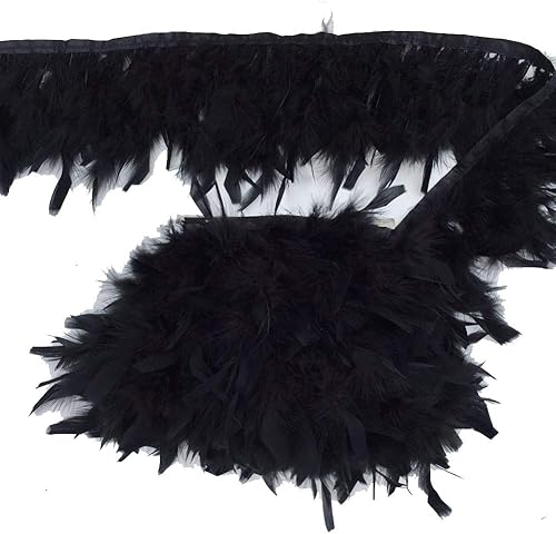 MELADY 2 yardas de plumas de pavo con flecos, vestido de moda, costura, manualidades, disfraces, decoración (negro)