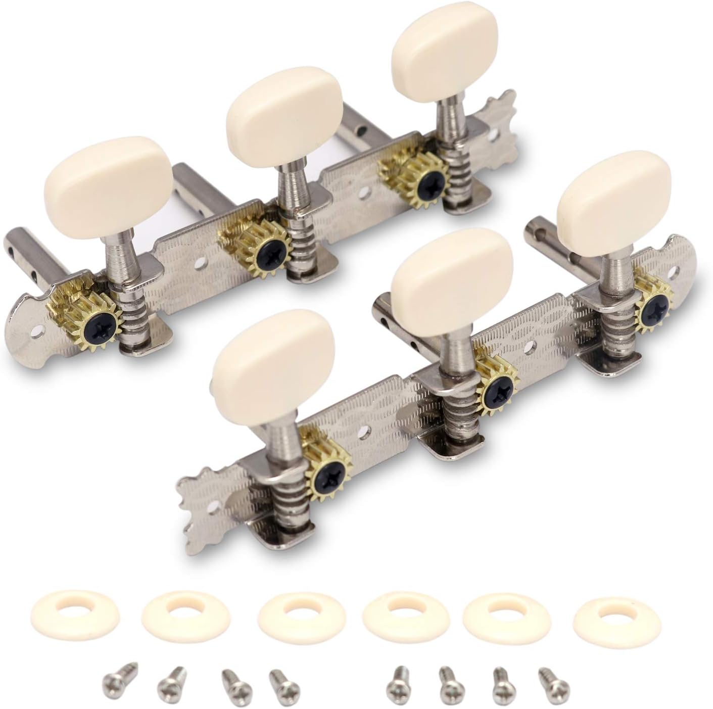 3 on a Plank Guitar Tuning Pegs Chrome Plated Machine Heads Tuning Keys Tuners Single Hole for Folk Acoustic Guitar 3L 3R.