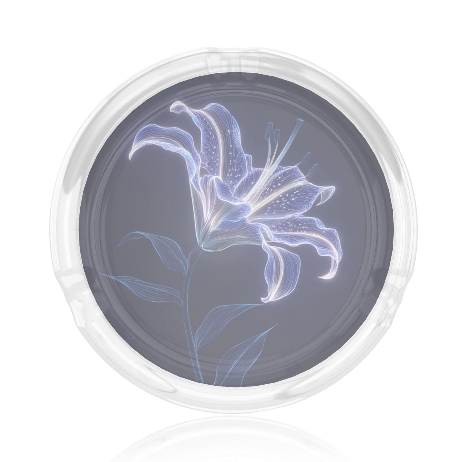 Neon White Lily On Midnight Blue Glass Ashtray For Cigarettes Ash Trays Case For Home Office Decor