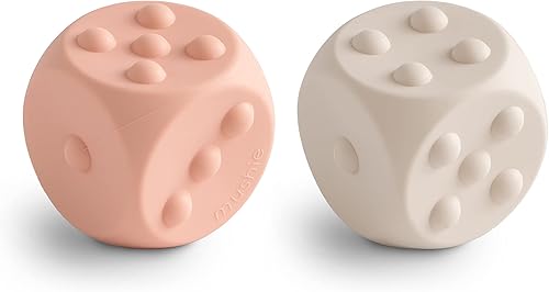 mushie Juguete de prensa de dados de silicona  Juego sensorial para bebés durante más de 10 meses (ruborarena cambiante)
