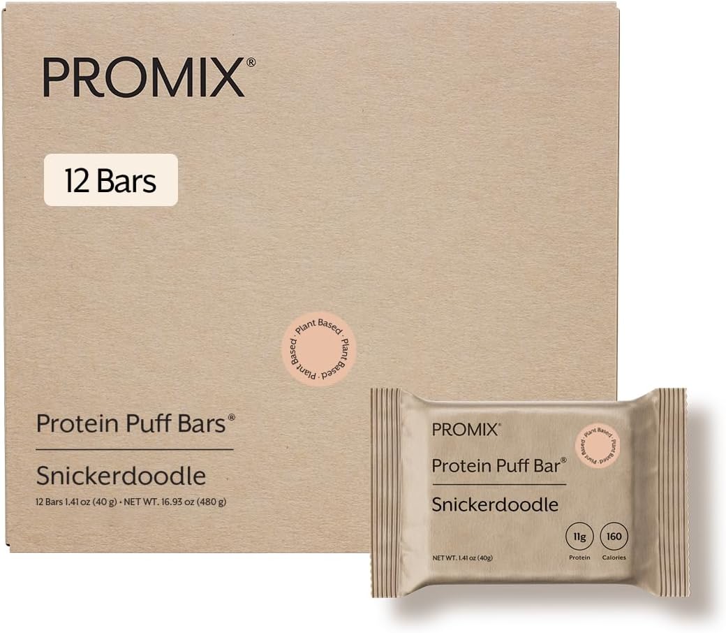 ProMix Nutrition Protein Plant Based Puff Bars - Snickerdoodle - Marshmallow Crispy Treat - High Protein & Low Calorie - 12 Bars