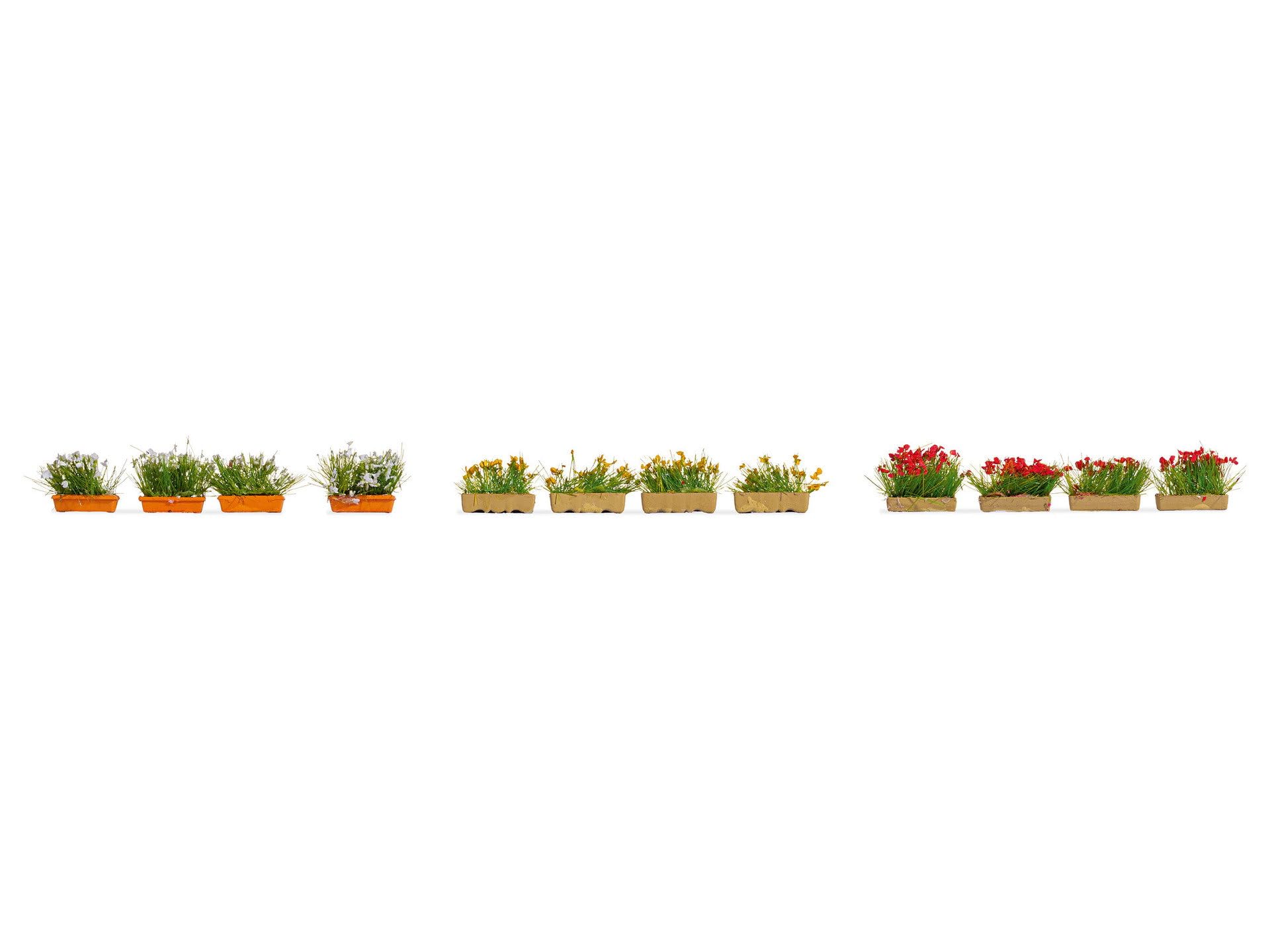 NOCH® Flower Boxes Blooming Red, White and Yellow, 12 Hand Painted Plants for Gauge H0, Perfect for Detail Decoration