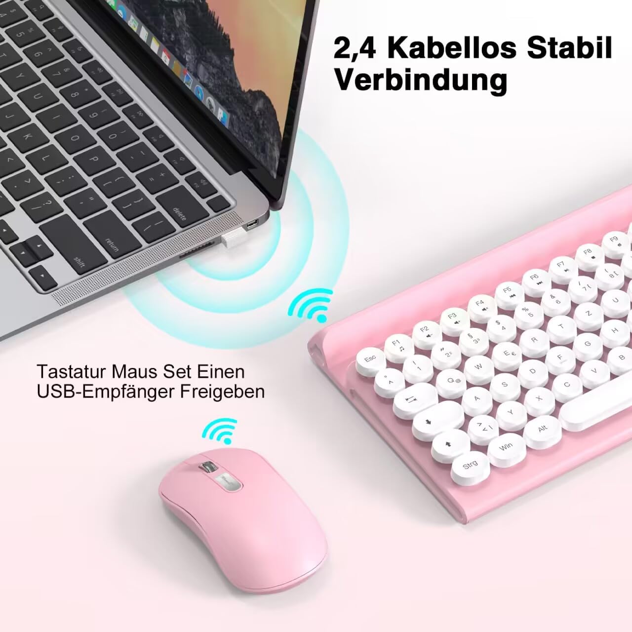 RaceGT Wireless Mouse and Keyboard Pink - Detailný pohľad