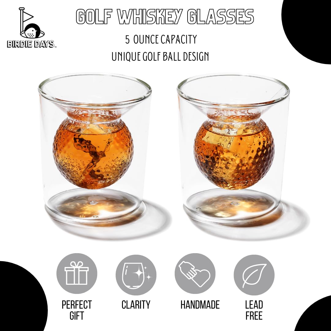Shark Skinzz Golf Whiskey Glass Set of 2 | Double Wall Crystal Clear Glass | 5oz Golf Themed Whiskey Cups | Perfect Golf Gift