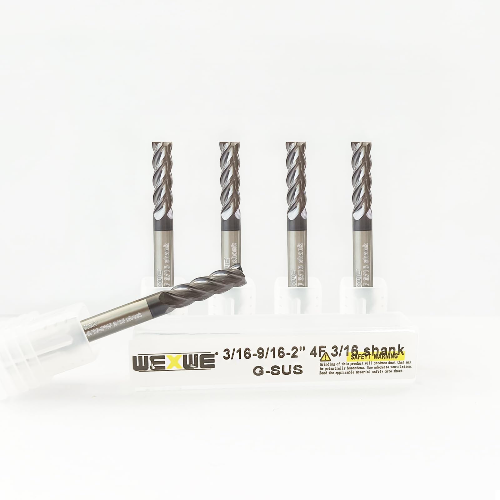 Frez z węglików spiekanych, powłoka PVD AlTiN do cięcia materiałów ze stali nierdzewnej, 4 rowki, 3/16" (3/16-2", 5 sztuk)