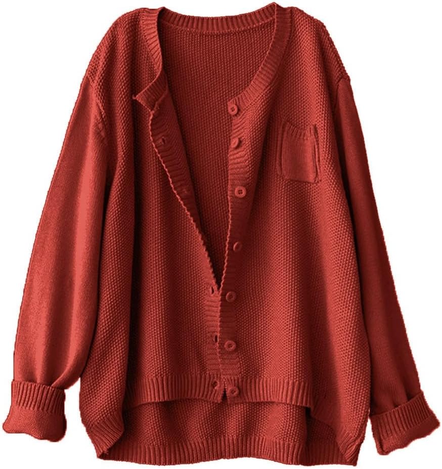 Oversized Sweater for Women Long Sleeve Button Down Solid V Neck Cardigan Tops Knitted Soft Comfy Winter Loose Outfits