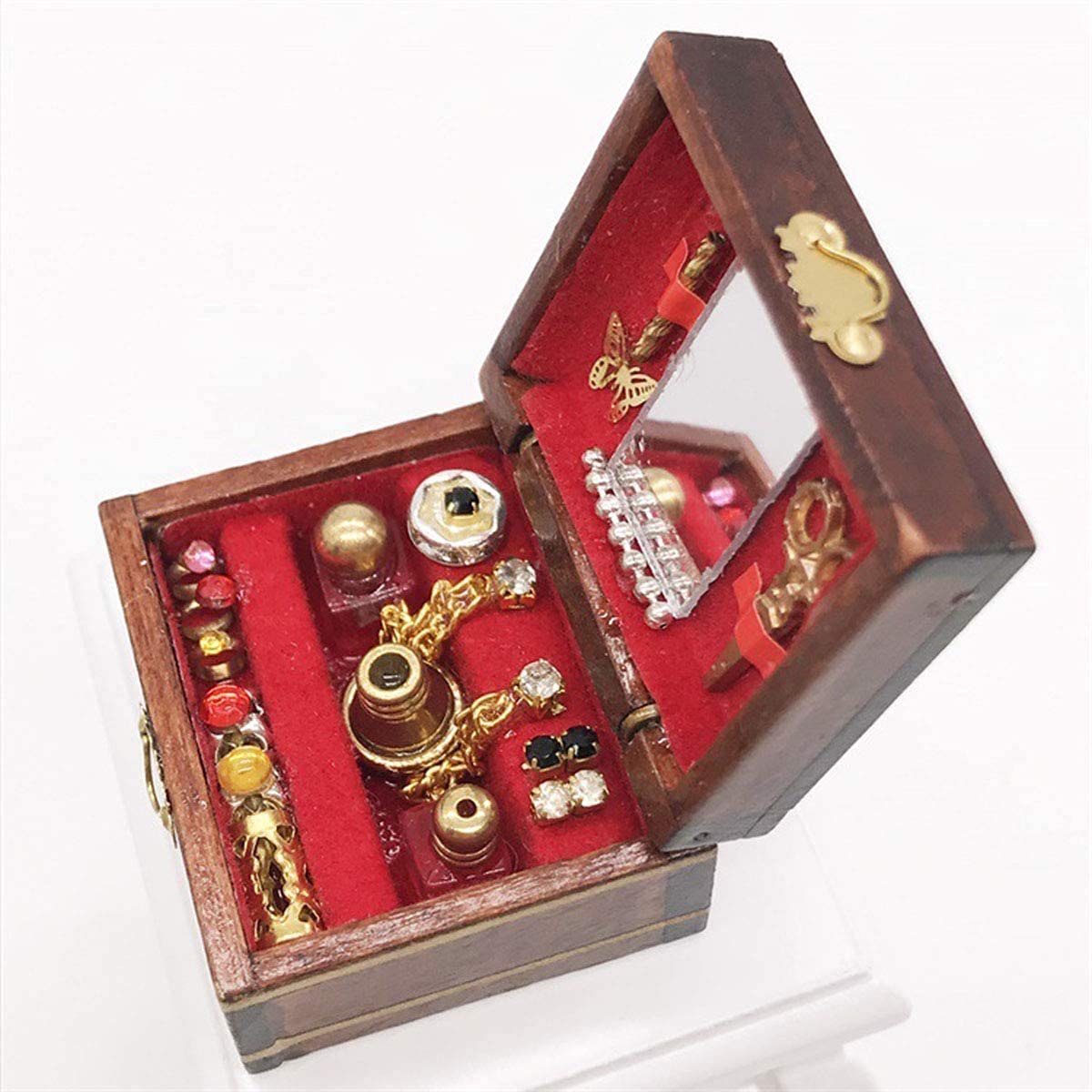 Wood Jewelry Box Display Case Furniture Furnishing, 1: 12 Dollhouse Miniature Ornament Craft Accessory, Doll House Furniture and Décor Professional Process - 2