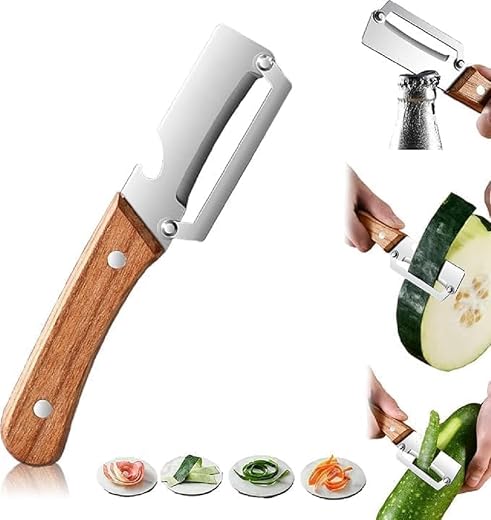 ZELVRA Multi-Functional Stainless Steel Vegetable Peeler Bottle Opener & Wooden Handle | Sharp Stainless Steel Blade for F...