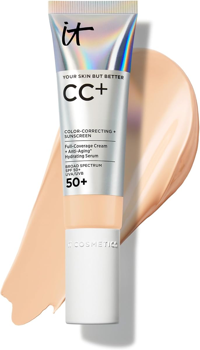 IT Cosmetics CC+ Cream - Natural Full Coverage Foundation With SPF 50+, Color Corrector & Anti-Aging Hydrating Serum, Hyaluronic Acid + Peptides, Lightweight Up To 24H Wear, All Skin Types
