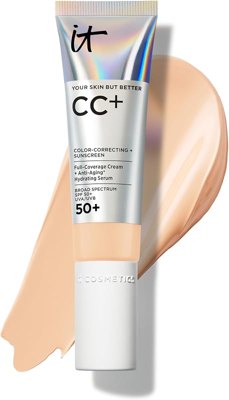 IT Cosmetics CC+ Cream - Natural Full Coverage Foundation With SPF 50+, Color Corrector & Anti-Aging Hydrating Serum, Hyaluronic Acid + Peptides, Lightweight Up To 24H Wear, All Skin Types