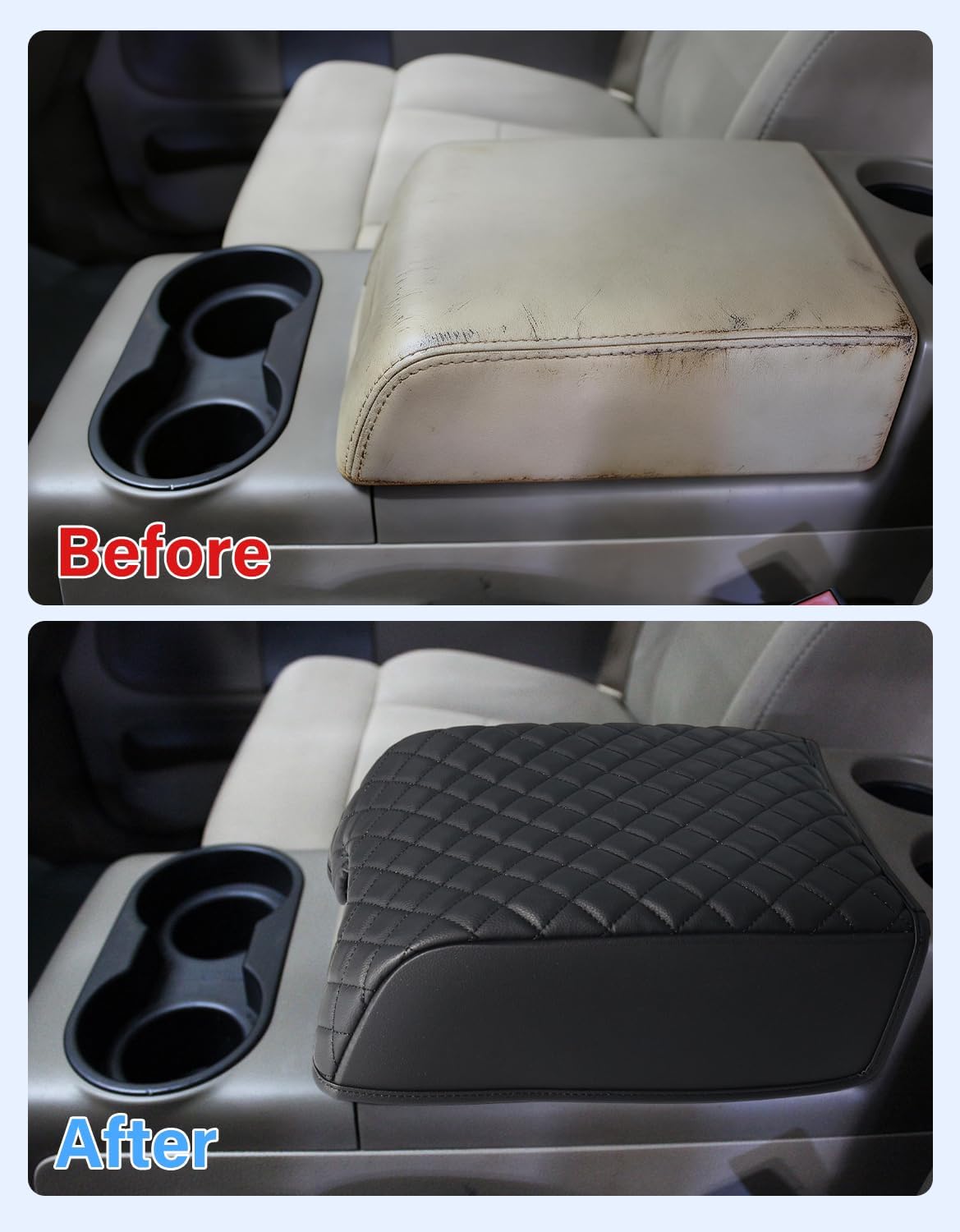 Center Console Armrest Cover for F150 XL XLT 2004-2014, Ford Expedition 2007-2017, Lincoln Mark LT 2006-2008, PU Leather Middle Console Lid Protector Arm Rest Cushion Anti-Scratch Thick Pad, Black