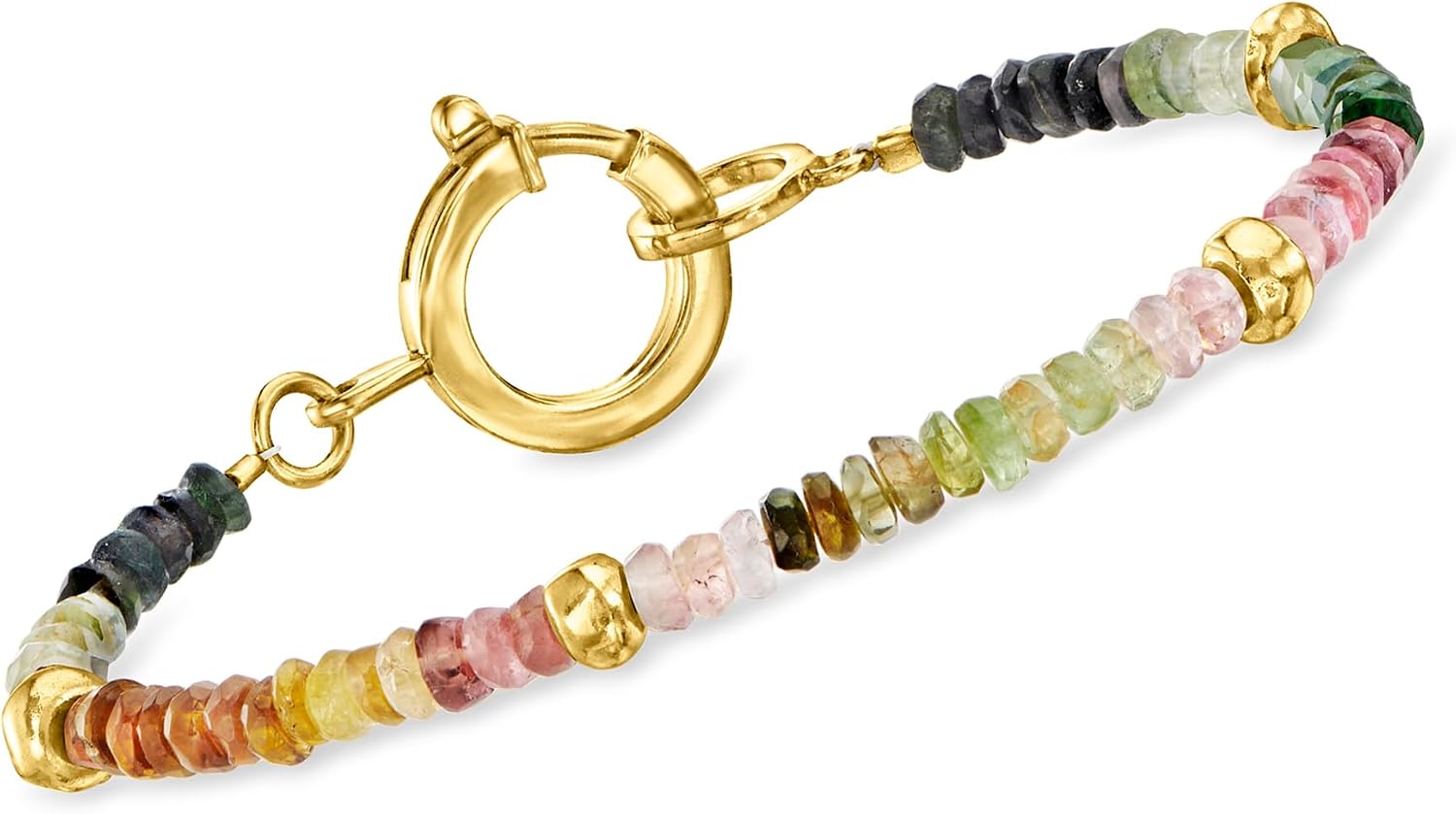 Ross-Simons 17.00 ct. t.w. Multicolored Tourmaline Bead Bracelet With 18kt Gold Over Sterling