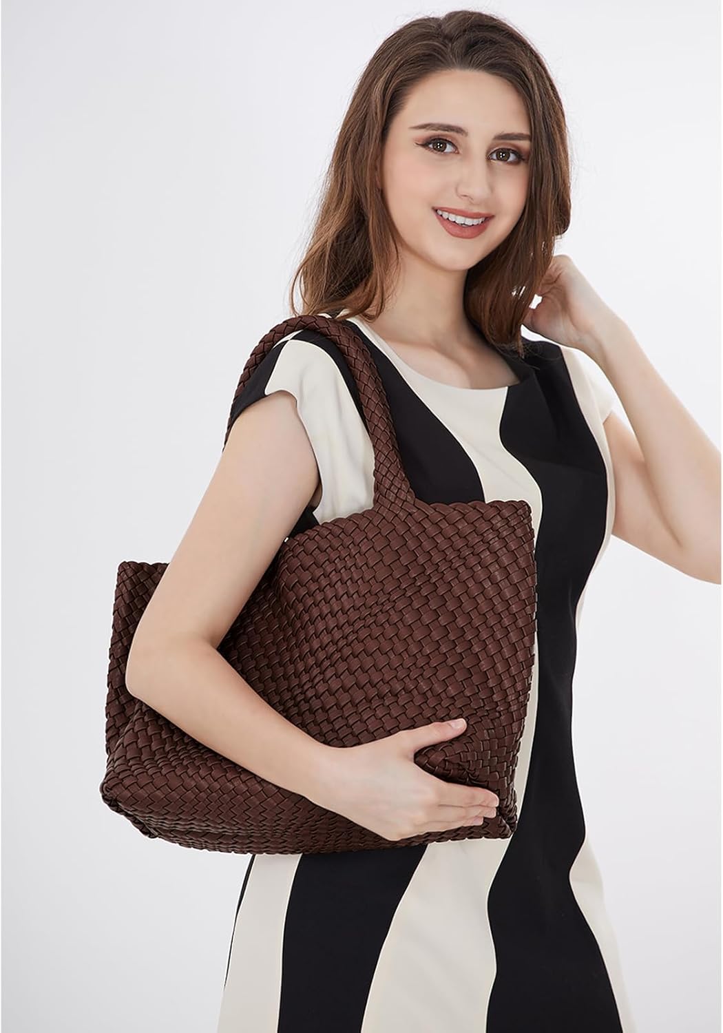 Woven Tote Bag Womens Purse Vegan Leather Shoulder Handbags Fashion Summer Beach Tote Bags Large Travel Totes - Image 2