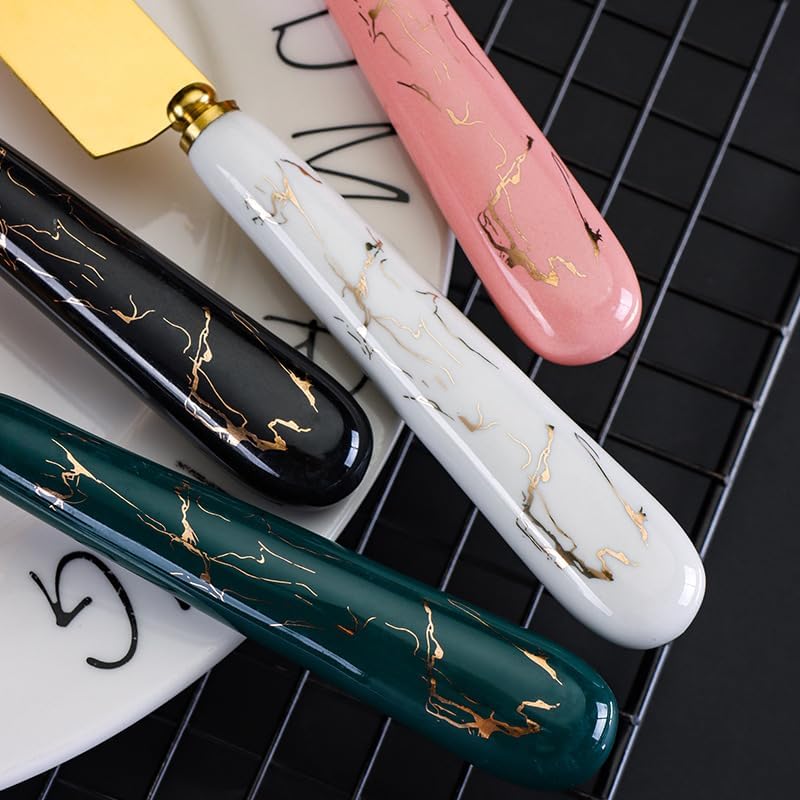 Silverware Flatware Cutlery Set, Ceramic Handle Stainless Steel Cake Knife Spatula Hotel Home Marble Pizza Knife Spatula (Color : White)