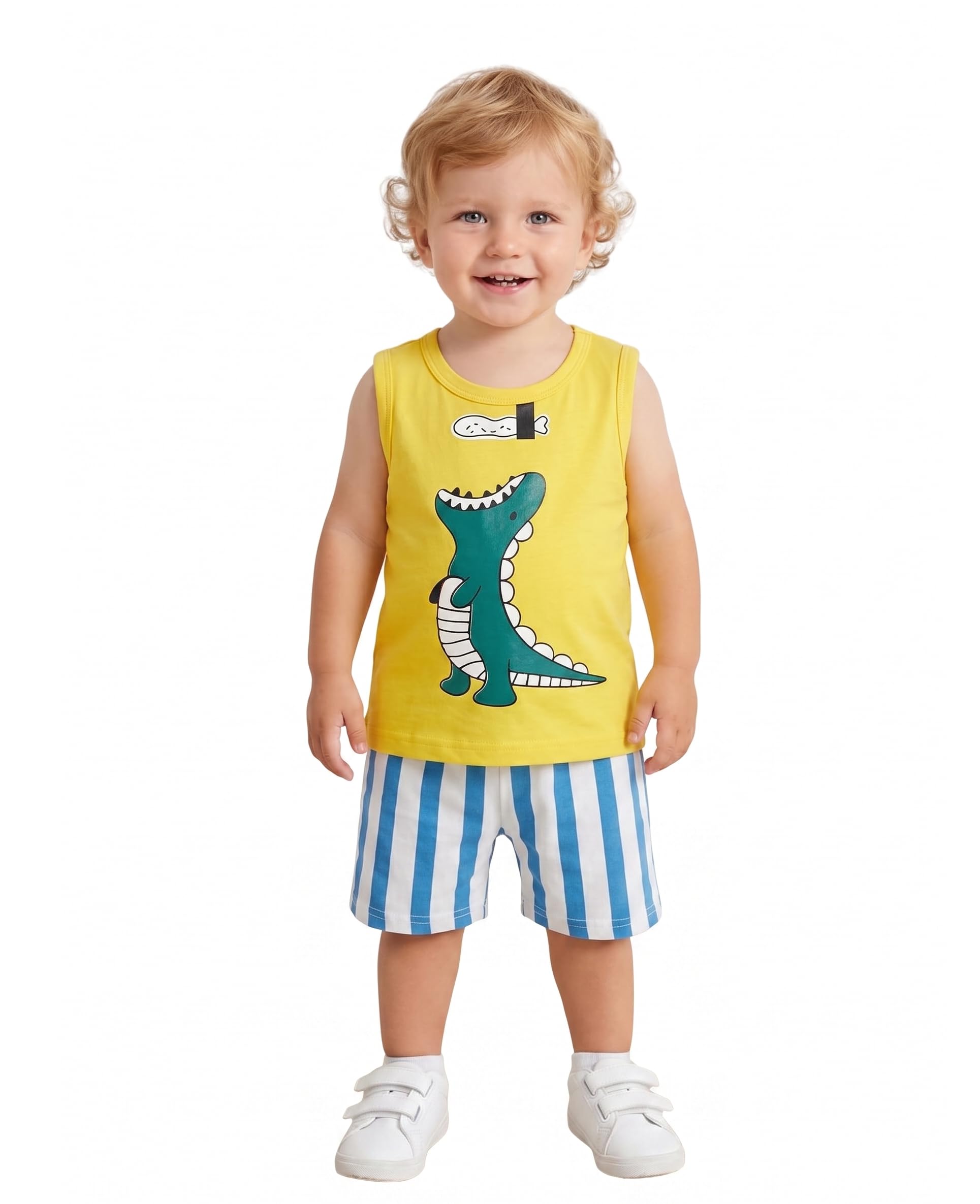 a.t.u.n. (all things uber nice) Baby Boys Pure Cotton T-Shirt & Shorts Set | Soft Breathable Summer Outfit | Printed Tank Top with Elastic Waist Shorts for Baby Boys-picture-48
