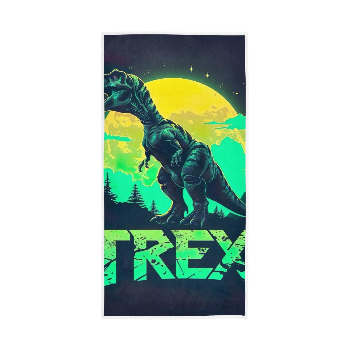 HUYGD Green Dinosaur Moon Hand Towels, Multipurpose Decorative Towels for Bathroom, Gym, Hotel, Spa 15 x 30 Inches