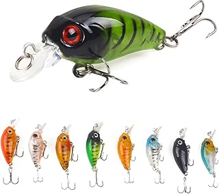 Lot de 8 leurres de pêche artificiels avec crochets,Leurres de Pêche Flottante,Mini wobbler kit de leurres artificiels, pour eau salée, truite, saumon, pêche à la perche, simulation de faux leurres