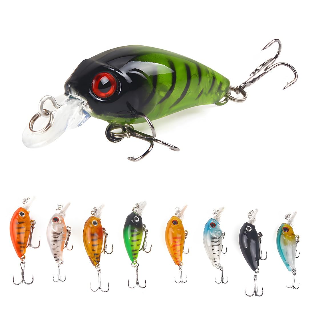 Juego de 8 Cebos Artificiales, Señuelos de Pesca Spinning Mar Flotante 3D,Señuelos Pesca Set, para agua salada, trucha, perca, salmón, simulación falsa