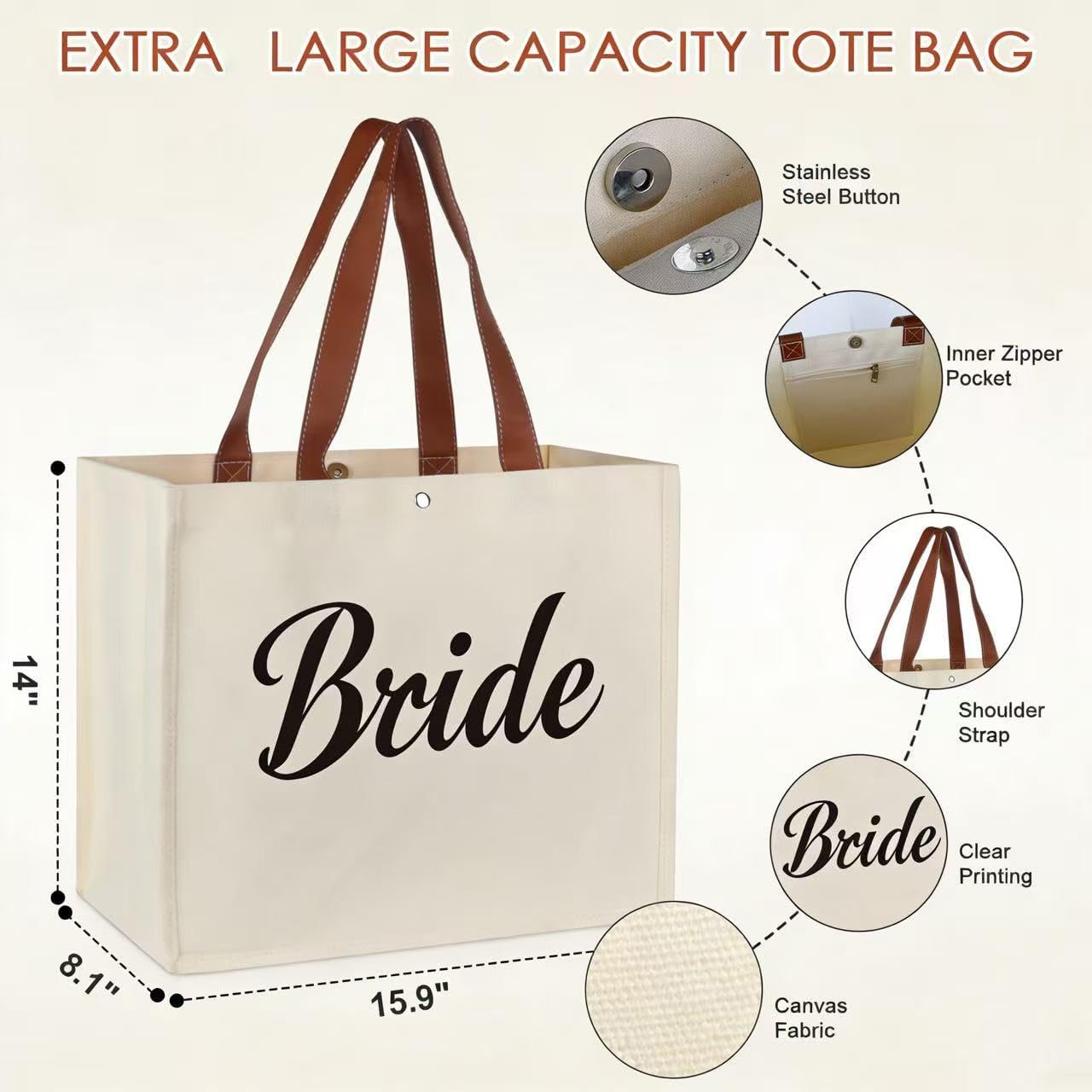 Lukeline Bride Gift Bag,3 Pack Wedding Bride Gifts for Women, Bride Canvas Tote Bag with Makeup Bag for Wedding,Bridal Shower, Engagement