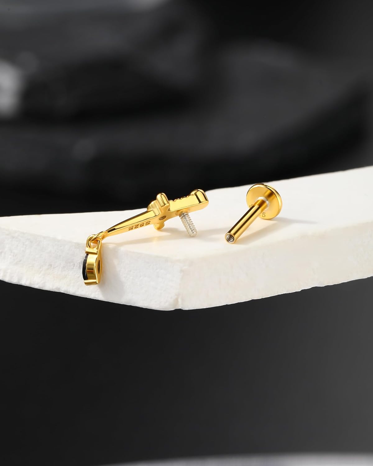 Jewseen 925 Sterling Silver Dagger Cartilage Piercing Jewelry Internally Threaded Helix Conch Tragus Earrings Cartilage Stud Earring Dangle CZ Lip Nose Piercing Jewelry for Women Men - Image 8