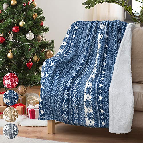 Christmas Throw Sherpa Blanket 50" X 60" Snowflake Pattern, Super Soft Fluffy Sherpa Throw Tv Blanket Decorative Blanket For Bed Couch Holidays Blue #TOP6