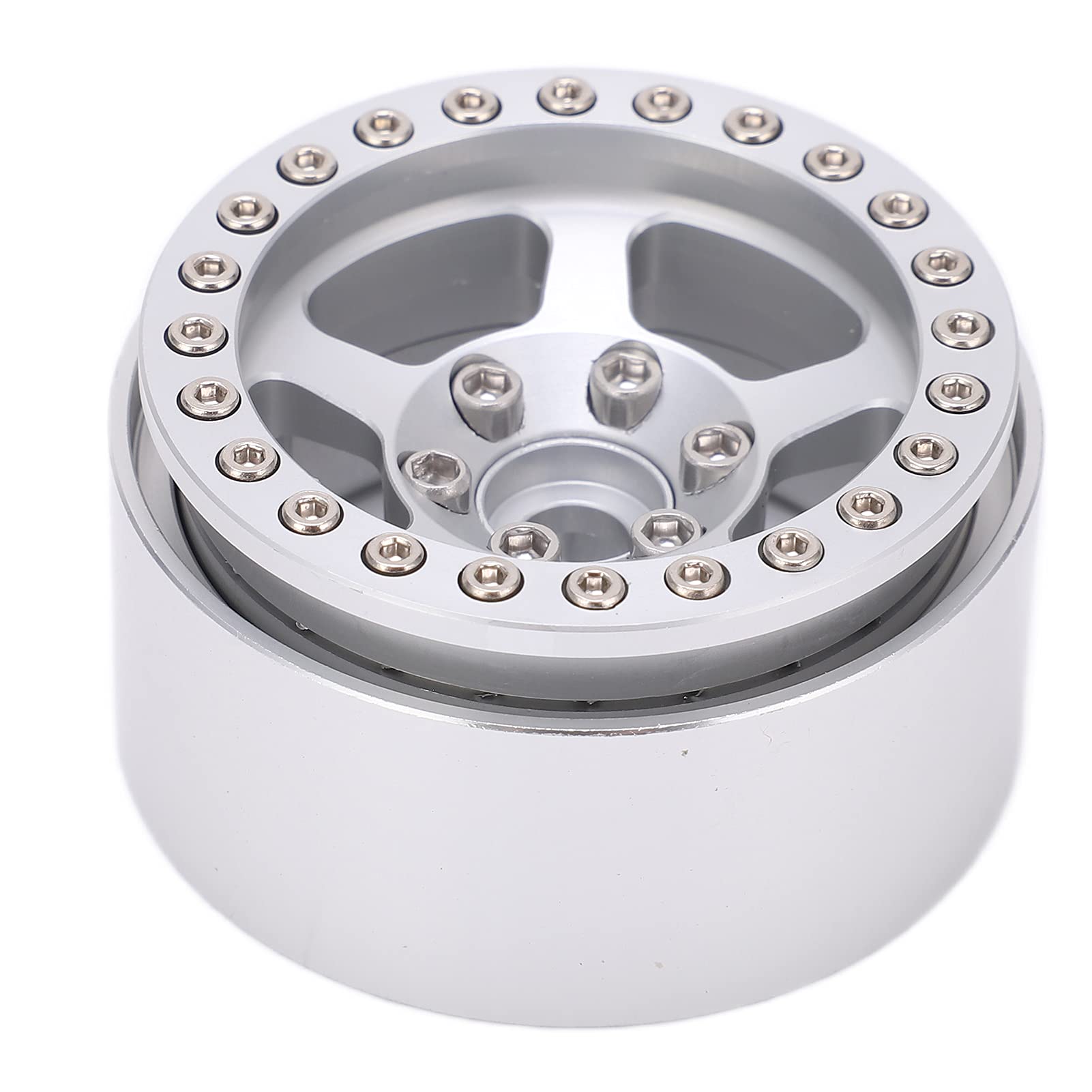 Ruote Beadlock da 1,9 pollici in lega di alluminio, cerchi argentati a 5 fori, cerchi per ruote RC antistrappo e antimacchia, con ruota, compatibili con AXIAL SCX10, TRX4, (Argento)