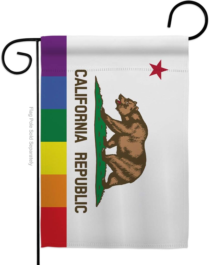 California Republic Pride Garden Flag Set Wall Holder Support Rainbow Love LGBT Gay Bisexual Pansexual Transgender Small Decorative Gift Yard House Banner Made In USA 13 X 18.5