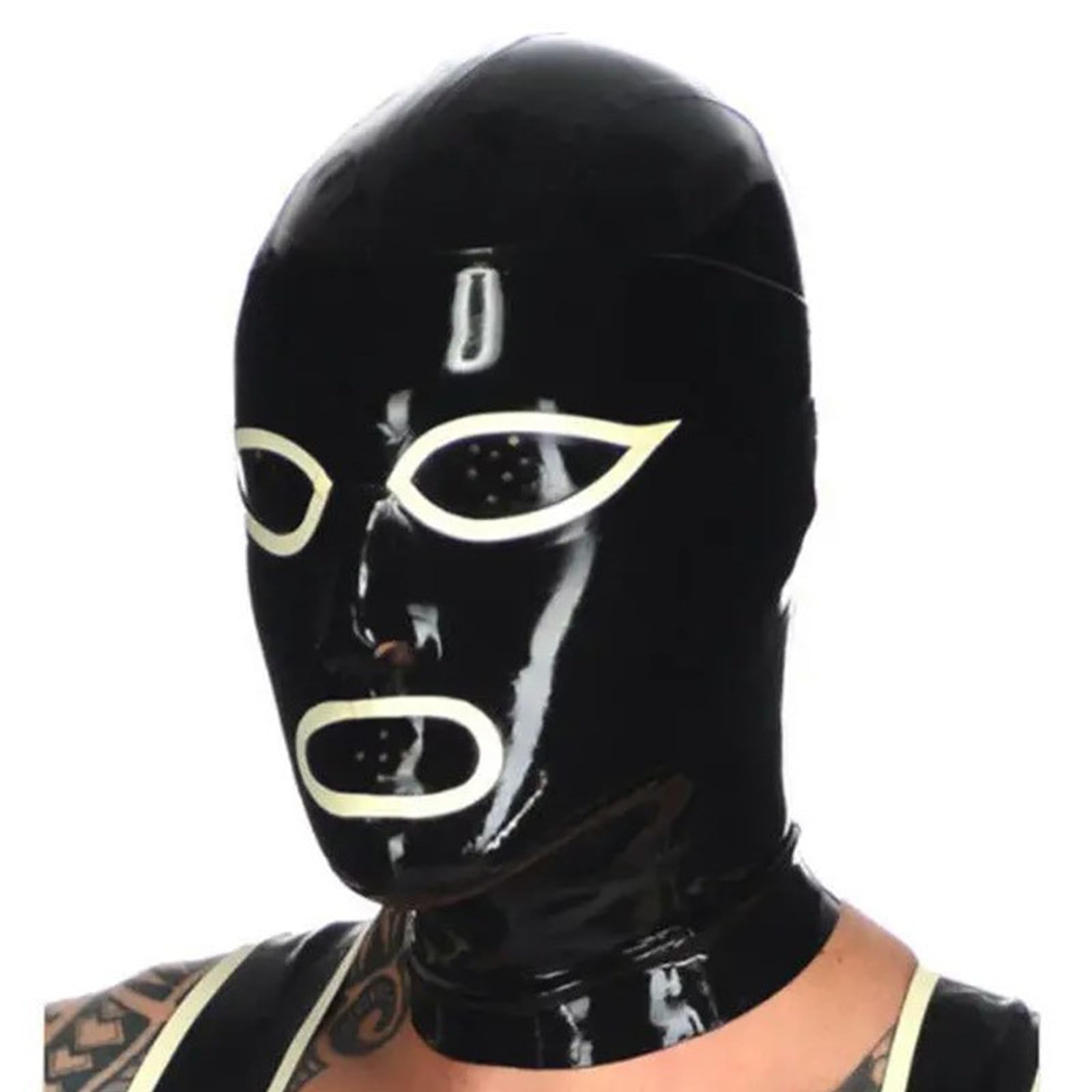 DSPENGS Latex Hood Halloween Full Face Mask Rubber Head Mask Micropores Handmade Special Cool for Club Wear Unisex(Size:XXL-73CM)