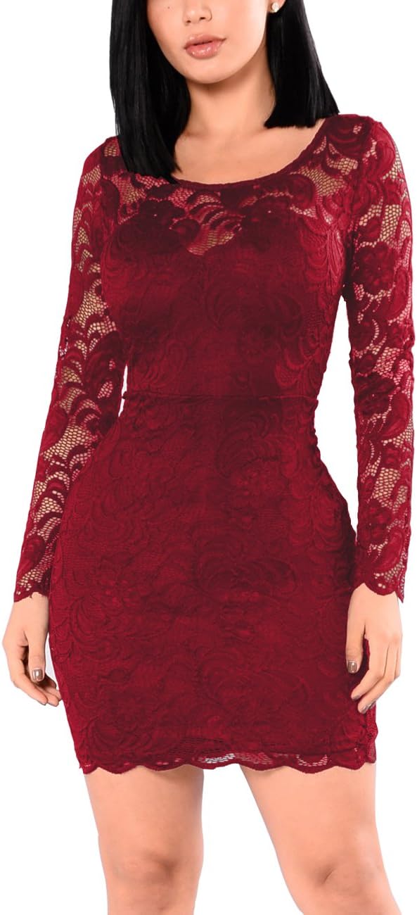 Women's Floral Lace Long Sleeve Bodycon Cocktail Party Dresses