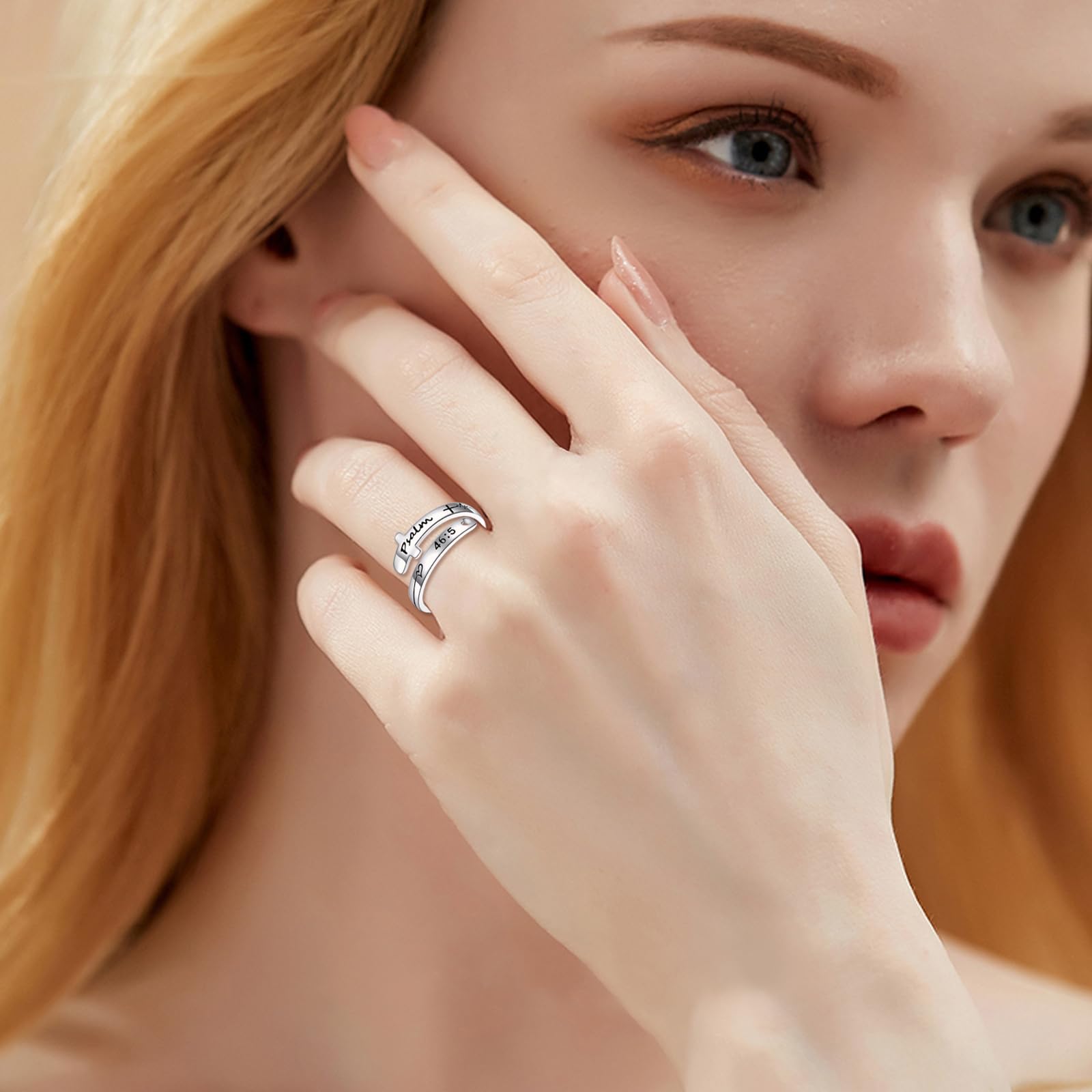VONALA Fe Esperanza Amor Cruz Anillos de Plata de Ley Fe Ajustable Wrap Anillos para Mujeres Adolescentes Inspiración Joyería Regalos