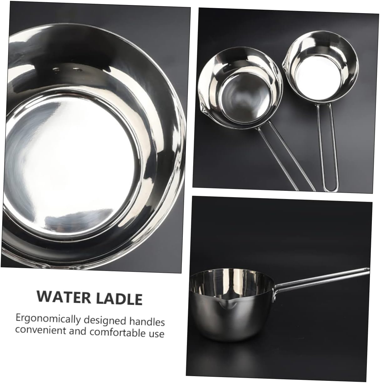 2 pcs Long Handle Water Ladle with Pour Spout Stainless Steel Kitchen Spoon for Soup Soybean Milk and Gardening for Cooking and Watering Plants