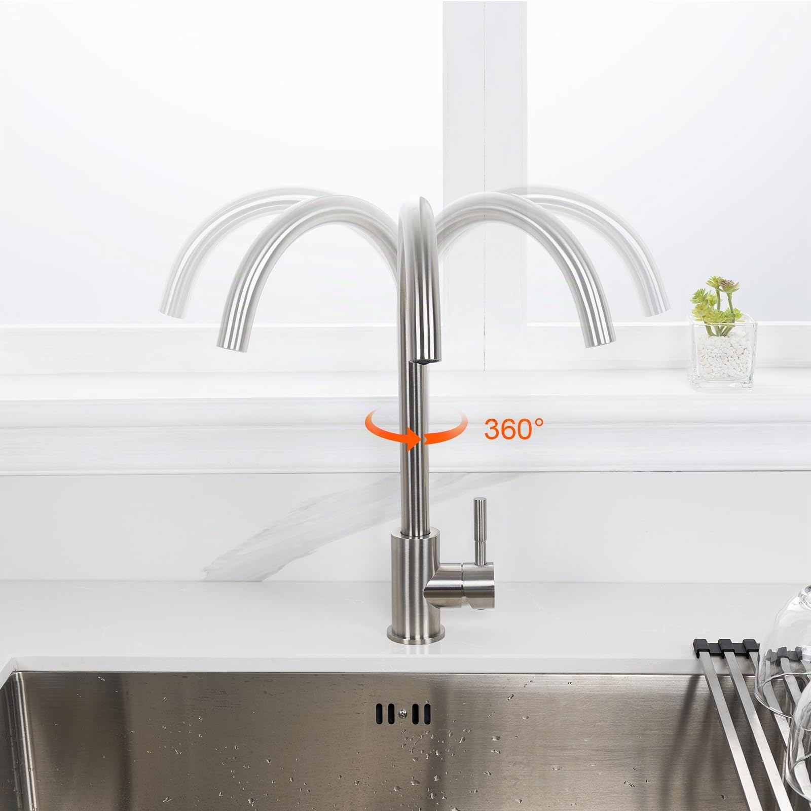 GRIFEMA Niederdruck Armatur Küche, 360 ° Drehbare Wasserhahn Küche, Leicht zu zerlegen und zu waschen, Spültischarmatur für Boiler, Untertischgeräte, Chrom, Silber