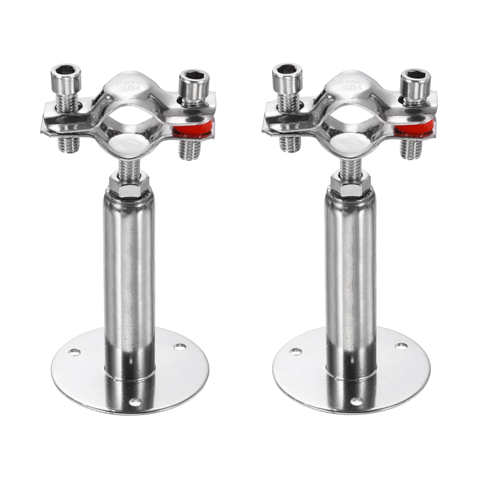 sourcing map 2pcs Wall Mount Ceiling Mount Pipe Supports 304 Stainless Steel Adjustable Pipe Bracket Clamp for OD Pipe 0.7"-0.9" (19-22mm) Adjustable Height 100-150mm