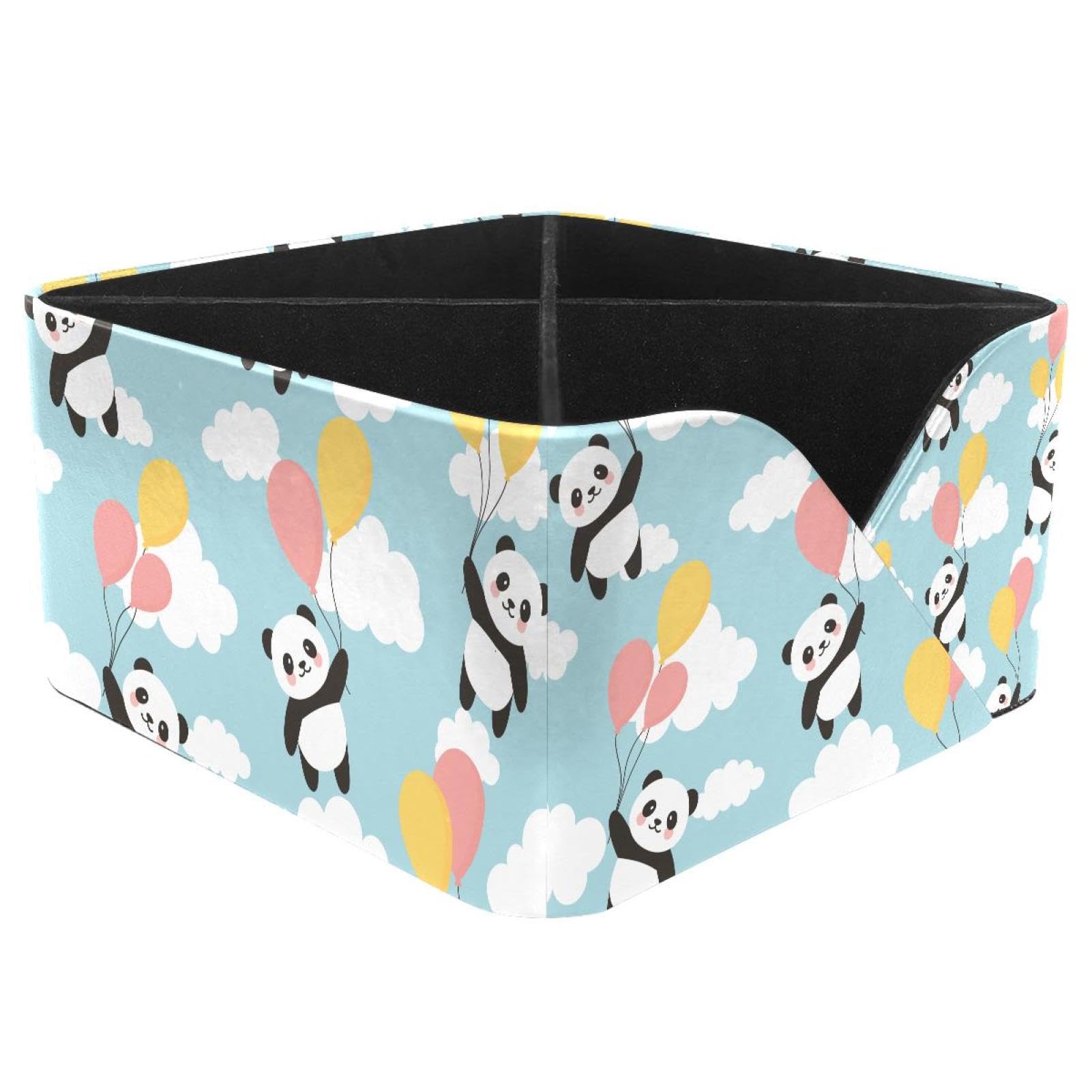 KengjuTesu Panda Flying Sky Colorful Balloons Clouds Pattern Desktop Organizer Pen Holder, Rectangular Pencil Cup for Office, Study and Makeup Stations