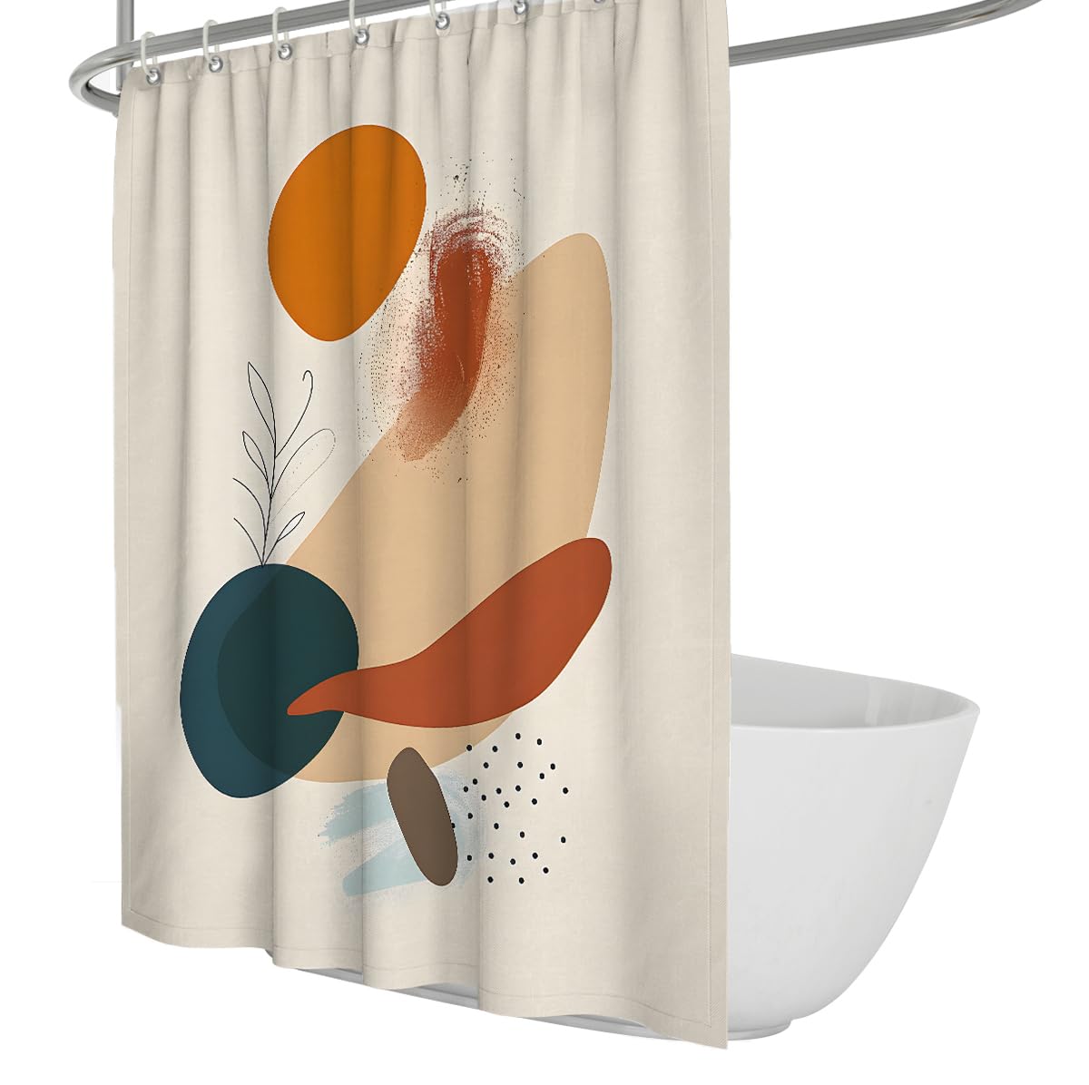 UIRINGART Botanical Shower Curtain W100xL200cm Abstract Geometric Leaf Shape and Block Dot Pattern Easy To Care Polyester Fabric Home Hotel Bathroom Bathtub Curtains