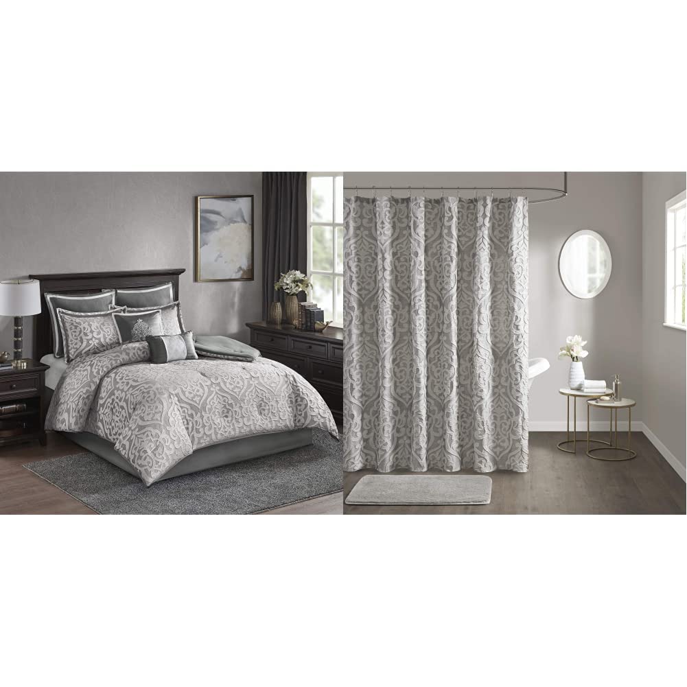 Madison Park Odette 8 Piece Cozy Comforter Set, Silver, King & Odette