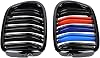2x Euro Front Center Kidney Grille Grill Compatible with 97-03 E39 5-Series 525 528 530 535 540 M5 4DR 4 Door (Glossy Black + M Color (dual line))