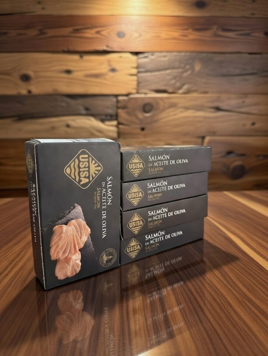 USISA - Conserva de Pescado | Delicioso Salmón en Aceite de Oliva - Pack de 5 Latas de 85 g cada una | Rico en Omega-3 y Listo para Disfrutar.